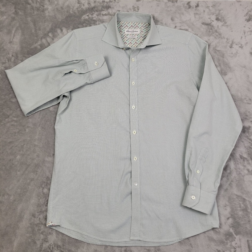 Robert Graham Long Sleeve Button Up Shirt Light Green Tailored Fit 41 16